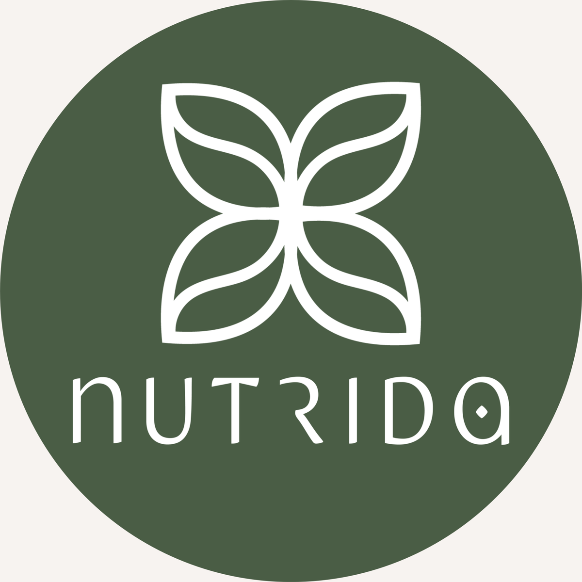 NUTRIDA logo with a white leaf design on a green background