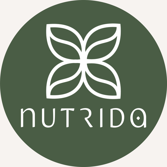 NUTRIDA logo with a white leaf design on a green background